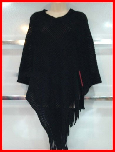 Black With Tassel Wool & Polyester Scarves