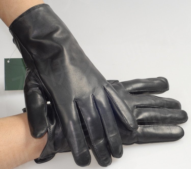 Genuine Leather & Cotton Black Anti-Slip Gloves & Mittens