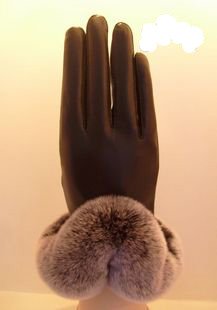 Genuine Leather & Wool Black Anti-Slip Gloves & Mittens