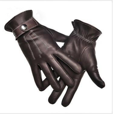 Dark Red With Button Leather Gloves & Mittens