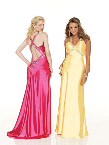 Sleeveless Satin & Halter Embroidery Sexy Dress