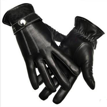 Black Leather With Button Gloves & Mittens