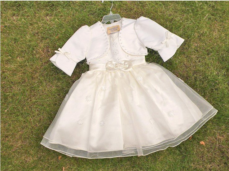 Long-sleeved Flower Formal Cotton / Spandex Baby Dresses