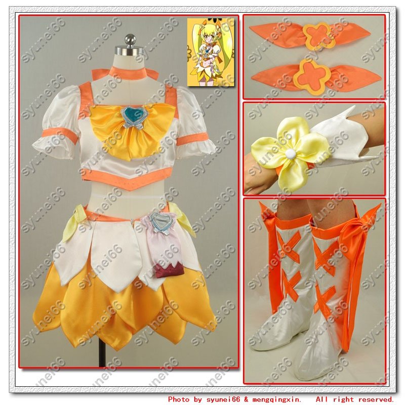 Short Sleeve Lotus Shape Dress White & Orange Anime Costumes
