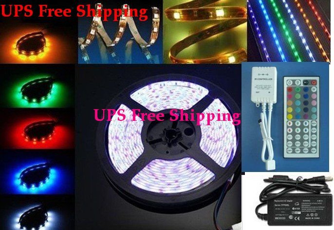 LED Strips RGB 60leds/M SMD 5050 Waterproof with 44 Keys IR Remote Controller+Power Supply/Power Adapter