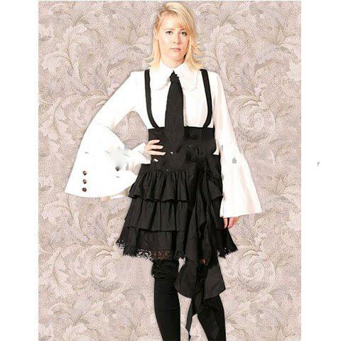 White & Black Long Sleeve Spaghetti Straps Cosplay Costume