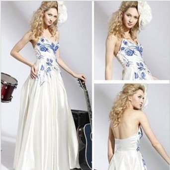 White & Blue Beading Embroidery Halter Chiffon Wedding Dresses