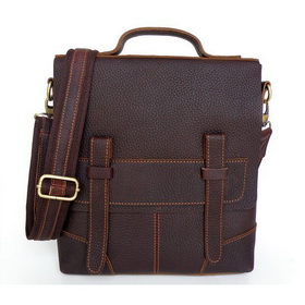 Dark Brown Square Shape With Zippers Leather Briefcases