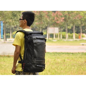 Rectangular Shape Black Nylon & Leather Laptop Backpacks
