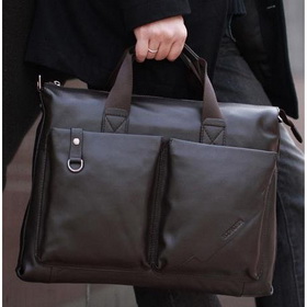 Coffee Rectangular Shape With Many Pockets Leather Briefcases