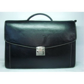 Black Rectangular Shape With Button Leather Briefcases