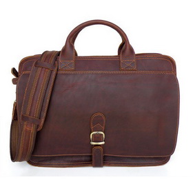 Dark Red With Buttons Rectangular Shape Leather Briefcases