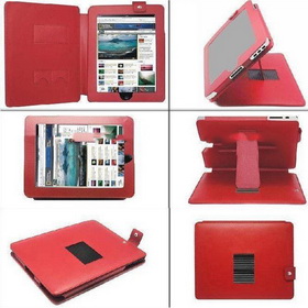 Red Square Shape Leather Laptop Bags