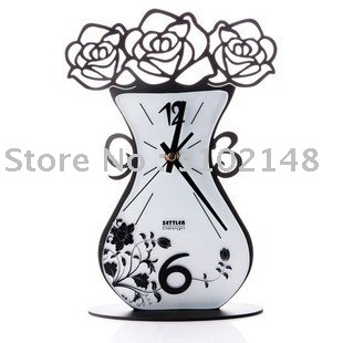 Vase Shape Plastic White & Black Table Clock