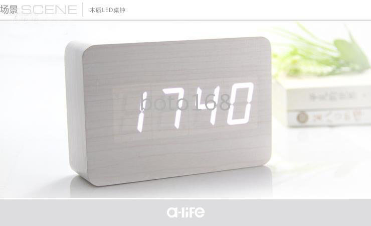 White Wood LED Digital Desk Clock