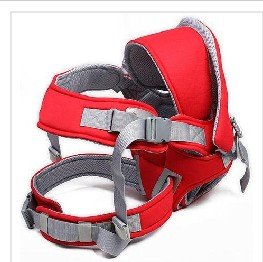 Adjustable Shoulder Strap Red & Gray With Buttons Baby Backpack
