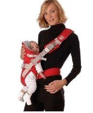 Red Cotton & Nylon With Button Baby Backpack