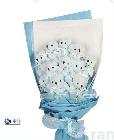 Blue Bear Doll Birthday Valentine Decorative Flowers