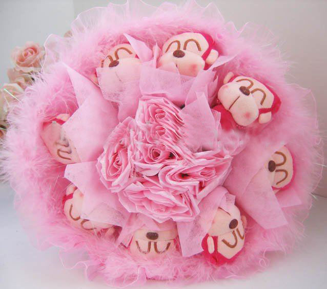 Pink Little Monkey Rabbit Hair Decorative Flowers For Valentine's Day / Wedding Supply