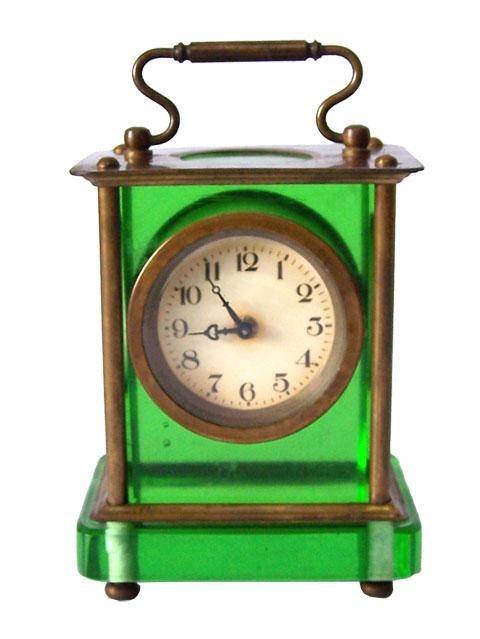 Square Shape With A Handle Green Table Clock