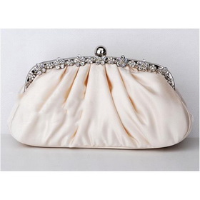 Ivory Satin Diamond Handbag Clutch Purse