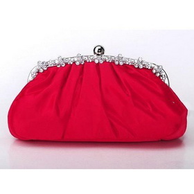 Red Satin Diamond Handbag Clutch Purse