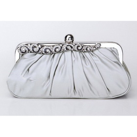 Silver Satin Diamond Handbag Evening Party Bags