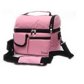 Pink Polyster Zipper Folding Picnic Cooler Bag