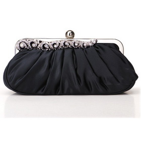 Black Satin Diamond Handbag Clutch Purse