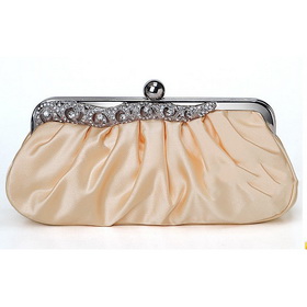 Champagne Satin Diamond Clutch Purse Evening Party Bags