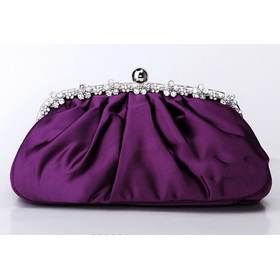 Purple Satin Diamond Handbag Clutch Purse