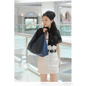 Dark Blue Leather With Zipper Cosmetic Bags & Cases