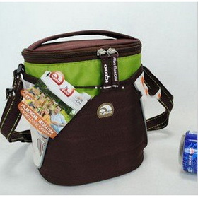 Dark Brown Round Shape With Zippers Cooler Bags
