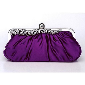 Purple Satin Diamond Handbag Clutch Purse