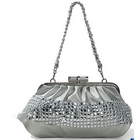Silver PU Diamond Handbag Clutch Purse