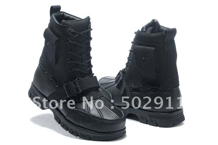 Men's Leather Chains Heel Rubber Round Toe Military Boots