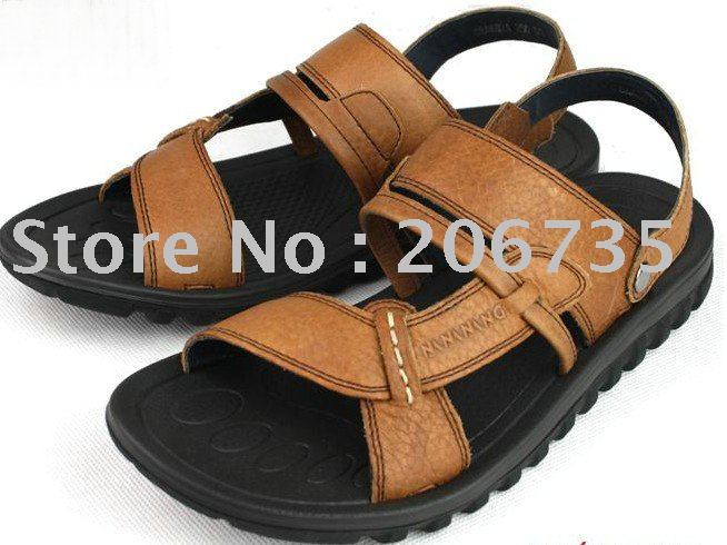 Men's Brown Genuine Leather Beach Sandals