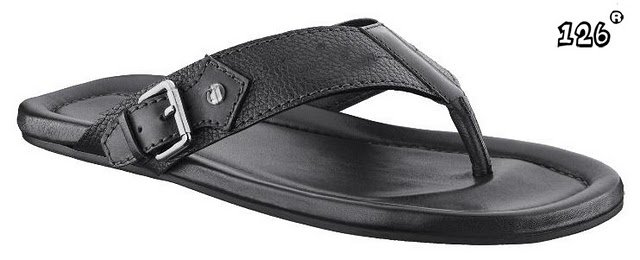 Men's Black Genuine Leather Herringbone Baboosh Chinela Slippers