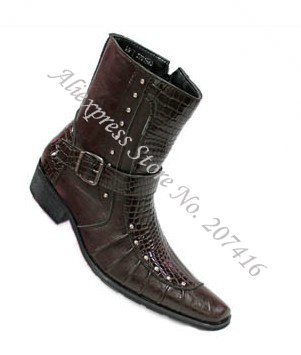 Men Ankle Croco Patent Leather Punk Rivets Zipper Cowboy Roman Boots