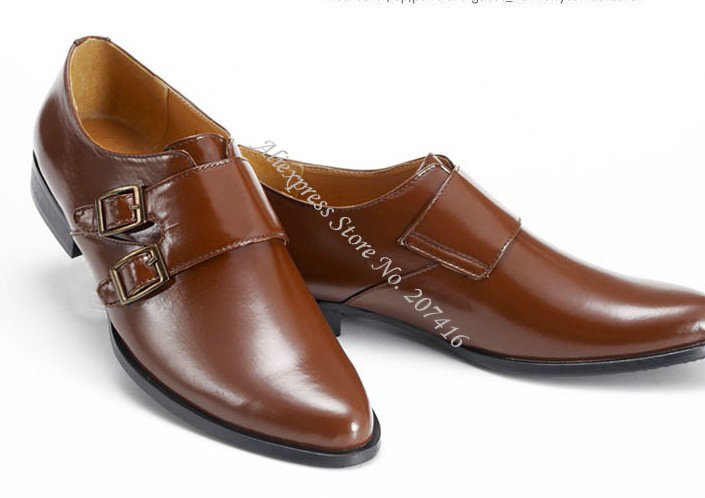 Men's Brown British Buckle Straps Leather Casual Shoes