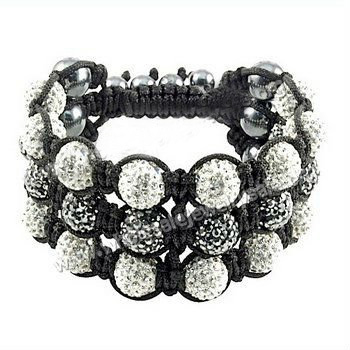 Three Rows Black & Silver With Beads Bracelets & Bangles