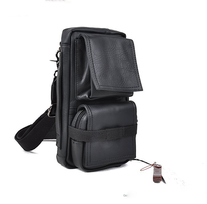 Rectangular Shape Black Cow Leather Waist Bags