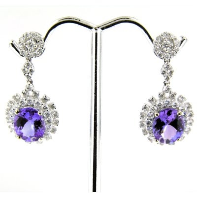 Round Shape Purple Diamond Silver Earrings