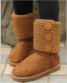 Brown Cotton & Wool Windproof Snow Boots