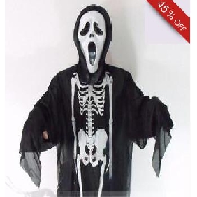 Black & White Waterproof Scary Skeleton Costume & Mask