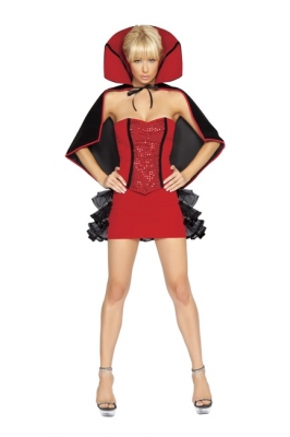 Stain & Silk Red & Black Stand Collar Mini Halloween Costumes