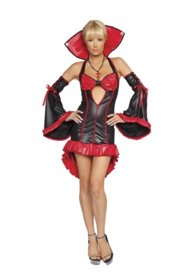 Halter With Sleeves Stand Collar Black Mini Halloween Costumes