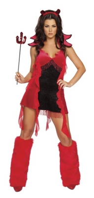 Ice Silk & Cotton Yarn Red & Black Sleeveless Mini Halloween Costumes