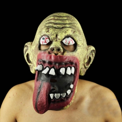 Green With Big Mouth & Long Tongue Baldish Halloween Masks