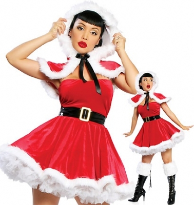With Shawl & Cap Strapless With Belt Mini Dress Christmas Clothing